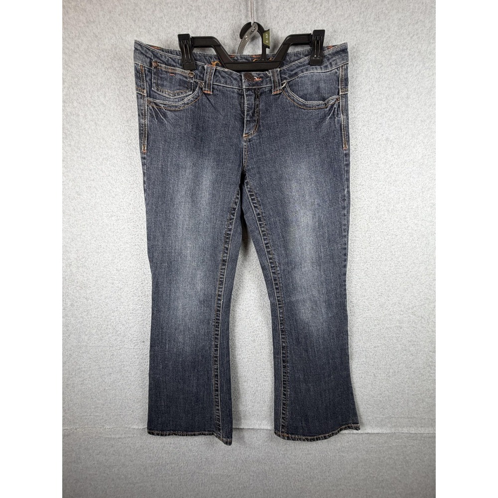 Rue21 Jeans Womens 11/12 Blue Bootcut Mid Rise Stretch Embroidered Pockets Denim